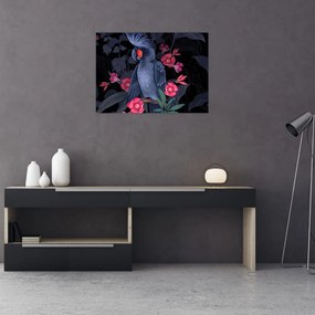 Obraz - Papuga wśród kwiatów (70x50 cm)