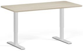 Biurko z regulacją wysokości, 160x80 cm, 1 silnik, zaokrąglone narożniki, biała podstawa, dąb naturalny