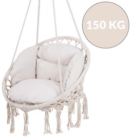 Jurhan Wiszące krzesło BOHO z poduszkami, Ø61cm, beżowa