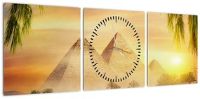 Obraz - Piramidy (z zegarem) (90x30 cm)