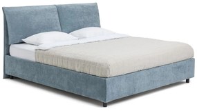 Niebieskie tapicerowane łóżko dwuosobowe ze schowkiem z materacem i stelażem 180x200 cm Myra Pillow – Bonami Selection