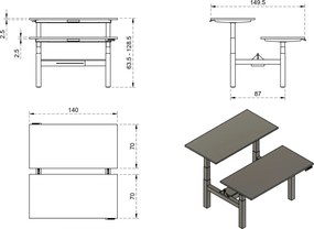 Podwójne biurko do pracy z regulacją wysokości Fighter Double Desk biały/biały