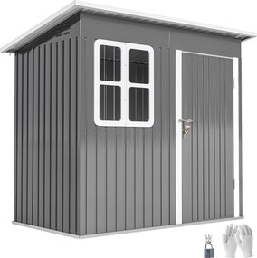 Outsunny Domek Ogrodowy ze Stalową Konstrukcją, z Oknem i Zamkiem, do Ogrodu i Tarasu, 221Dł x 133Szer x 190Wys cm, Szary
