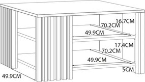 Kwadratowy stolik kawowy z półkami Cardigan 5150-M624, kolor dąb artisan / czarny