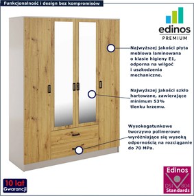 Czterodrzwiowa szafa z lustrem w kolorze kaszmir + dąb artisan R0-W23
