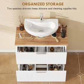 HOMCOM Szafka łazienkowa, 80 cm szafka z dwiema dużymi szufladami do umywalek z cokołem lub bez, Biała | Aosom PL