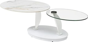 Stolik kawowy z obrotowymi blatami z ceramiki, szkła hartowanego i metalu - Efekt białego marmuru - MANEYA marki Maison Céphy