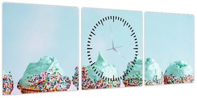 Obraz cupcakes (z zegarem) (90x30 cm)