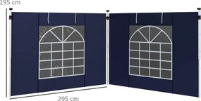 Outsunny Zasłony Pawilonu, 2 Sztuki, Do Pawilonów Ogrodowych 3x6m lub 3x3m, Z Oknami i Drzwiami, Niebieski