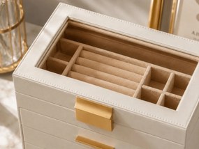 Szkatułka na biżuterię ELEGANT CASE 25,1x21,5x15,3 cm z eko skóry, beżowa
