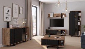 Loftowy stolik kawowy z szufladami i półkami Jokkaz 5114 dąb Flagstaff/czarny