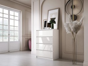 Komoda z 4 szufladami: biała matowa / biała błyszcząca, 70 x 39 x 101 cm