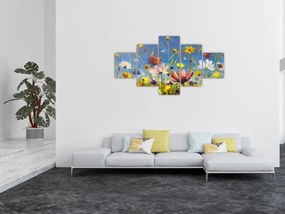 Malowany obraz kwitnącej łąki (125x70 cm)