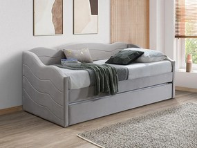 Wysuwane łóżko 2 × 90 × 190 cm – welurowe – kolor beżowy z materacem – LENVIA