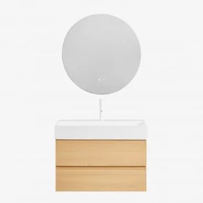 Zestaw Wiszących Mebli Łazienkowych Z Drewna I Forniru Jesionowego Zintegrowany Z Umywalką Ona Naturalna & Okrągła - Sklum