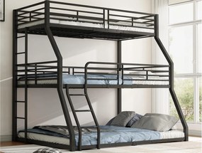 Łóżko piętrowe potrójne - 2x90x200cm i 140x200cm - rama z żelaza - Czarny