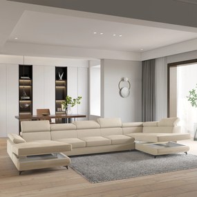 Masseno Narożnik MONTIVA z funkcją spania i pojemnikiem na pościel Narozniki U, Rozkładana sofa - Kremowy, MONOLITH 04