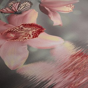 Obraz - Kwiaty i motyl (z zegarem) (90x30 cm)