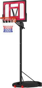 AIYAPLAY Kosz do koszykówki dla dzieci, zewnętrzny, regulowana wysokość 200-260 cm, na kołach, od 6 lat, Czerwony