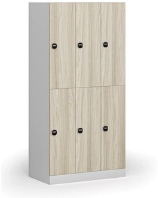 Szafka skrytkowa, 6 schowków, 1850 x 900 x 500 mm, zamek RFID, drzwi laminowane, dąb naturalny