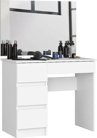 Toaletka AKORD T6 Biała 90 cm z lustrem 900x600 lewa 4 szuflady kolor Biały mat 90x50x142 cm
