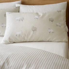 Beżowa flanelowa pościel dwuosobowa 200x200 cm Sheep – Catherine Lansfield