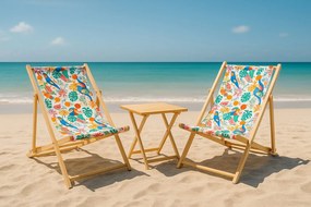 Wakacyjna Strefa Komfortu – 2 Leżaki z Drewnianym Stolikiem składanym BOHO