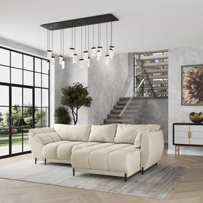 Masseno Narożnik VESTANO z funkcją spania i pojemnikiem na pościel Narozniki L, Rozkładana sofa - Kremowy, MATT VELVET 06