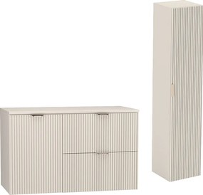 Kaszmirowy Zestaw do Łazienki 100cm Szafka Blat Szafka z Koszem Słupek Ryflowane Fronty