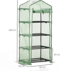Outsunny Szklarnia Foliowa Cieplarnia na Pomidory 4 Półki Ochrona Roślin Kolor Ciemnozielony 69x50x160cm | Aosom PL