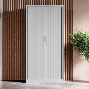 Metalowa szafa biurowa na akta z roletą DAMIAN, 900 x 1850 x 450 mm, szara