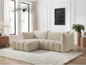 Beżowy narożnik z materiału bouclé (lewostronny/z szezlongiem) Azra – Bobochic Paris