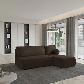 Masseno Narożnik PARVELO z funkcją spania i pojemnikiem na pościel Narozniki L, Rozkładana sofa - Brązowy, POSO 06 + KRONOS 06