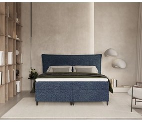 Ciemnoniebieskie łóżko boxspring ze schowkiem 200x200 cm Sinai – Maison de Rêve