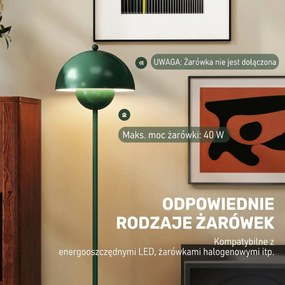 HOMCOM Lampa podłogowa, okrągły klosz, sterowanie nożne, długi kabel, elegancki design, stal, zielona