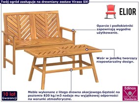 Ławka i stolik ogrodowy z drewna akacjowego - Viraso 5X