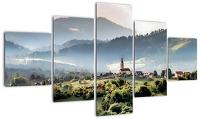 Obraz - wieś we mgle (125x70 cm)