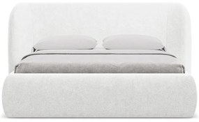Białe tapicerowane łóżko dwuosobowe ze schowkiem i stelażem 180x200 cm Hauke – Makamii