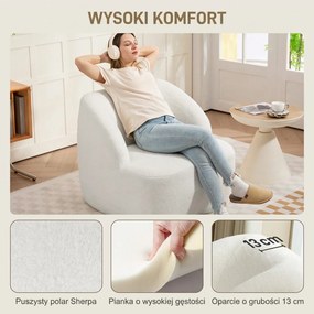 HOMCOM Nowoczesny fotel z tapicerką z futra, przytulny fotel do salonu, sypialni, biura domowego, kremowy