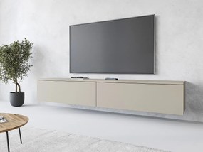 Nowoczesna szafka RTV 180 cm do salonu z LED – 2-drzwiowa, bezuchwytowa, kaszmirowy beż mat, stojąca lub wisząca