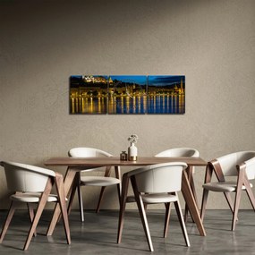 Obraz miasta nocą (z zegarem) (90x30 cm)