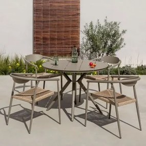 Zestaw Okrągłych Aluminiowych Stołów Valerie (ø100 Cm) I 4 Krzeseł Ogrodowych Marsha Z Podłokietnikami Z Aluminium I Syntetyczne Mokka Brąz - Sklum