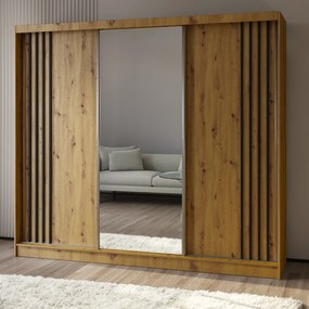Szafa Przesuwna NELVIA 240 cm z Lustrem Szafa Trzydrzwiowa Dąb artisan