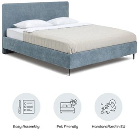 Niebieskie tapicerowane łóżko dwuosobowe ze stelażem 160x200 cm Noira Slim – Bonami Selection