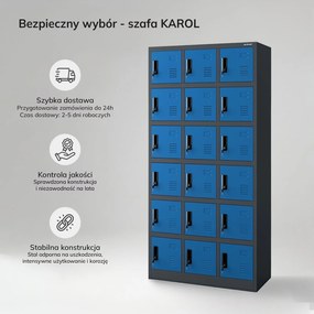 Szafa skrytkowa zamykana na klucz Karol, 90x40x185 cm, kolor antracyt/niebieski