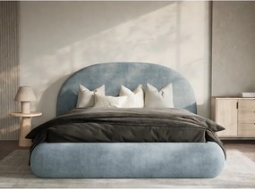 Jasnoniebieskie tapicerowane łóżko dwuosobowe ze schowkiem ze stelażem 160x200 cm Maumere – Maison de Rêve