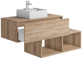 Szafka łazienkowa wisząca naturalna jasna z kwadratową umywalką - 1 szuflada i 2 wnęki - 94 cm - TEANA II