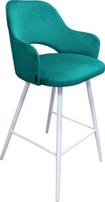 Hoker Milano krzesło barowe tkanina Welur podstawa metalowa : Kolor nogi - Biały stożek, Kolor tkaniny - VELVET - MG20, Typ siedziska - Siedzisko stałe