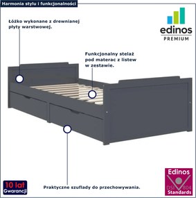 Szare pojedyncze łóżko z szufladami sosnowe 90x200 H3-L08
