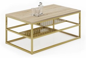 Stolik z półkami glamour dąb sonoma + złoty - Hila 3X